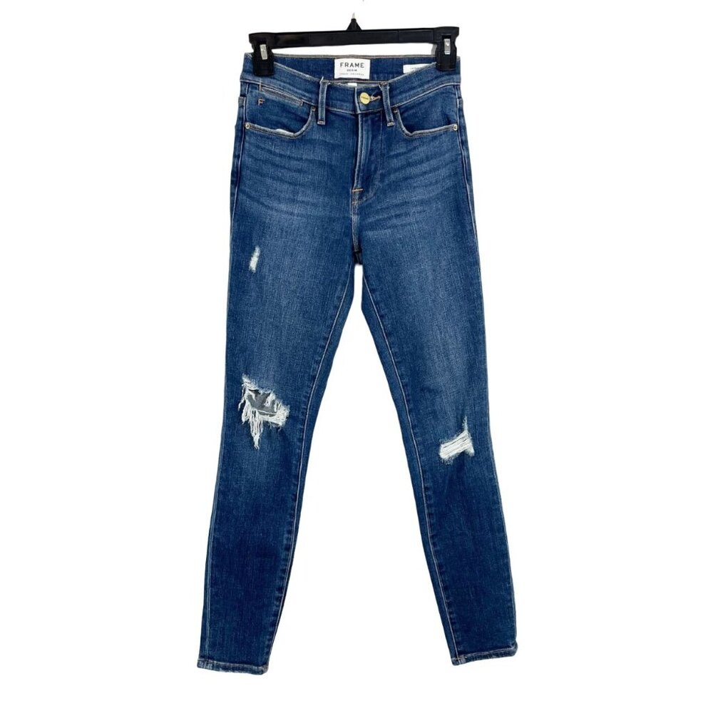 Frame Le High Skinny Jeans Clyde Medium Wash Ripped Distressed - Women's Size 25